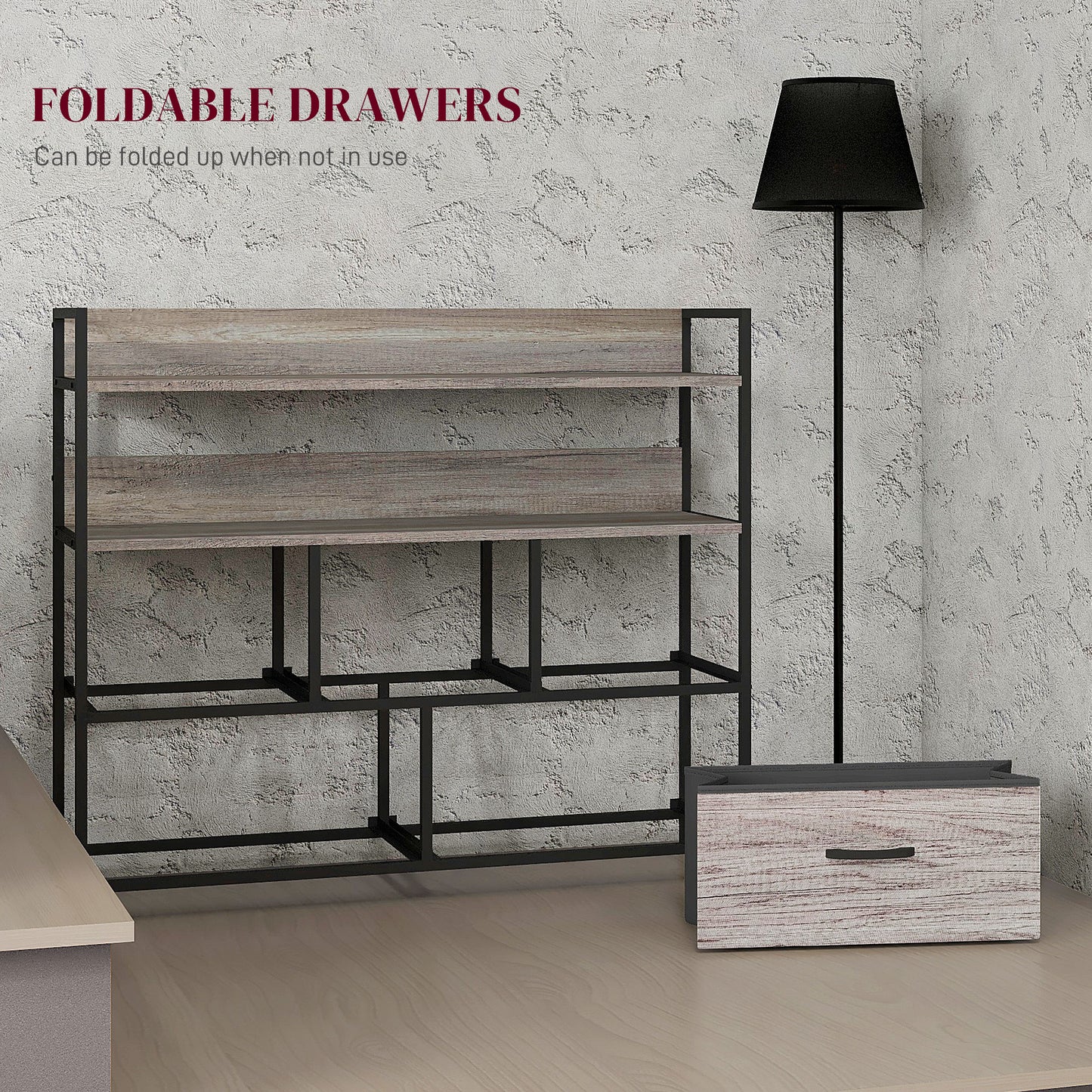 Bedroom Chest of Drawers 5 Drawer Dresser w/ Shelves, Grey Wood Effect