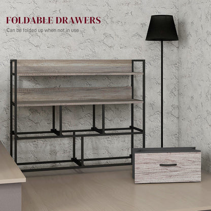 Bedroom Chest of Drawers 5 Drawer Dresser w/ Shelves, Grey Wood Effect