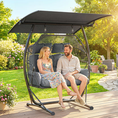 Double Hanging Egg Chair with Canopy, Egg Swing Chair, Dark Grey