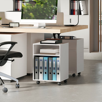 2-Tier Printer Stand with Storage and Wheels, White