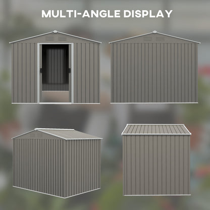 8 x 6ft Outdoor Garden Storage Shed Metal Tool House with Ventilation and Sliding Doors Light Grey