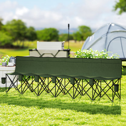 6 Seater Folding Bench Camping Chair with Cup Holder, Green