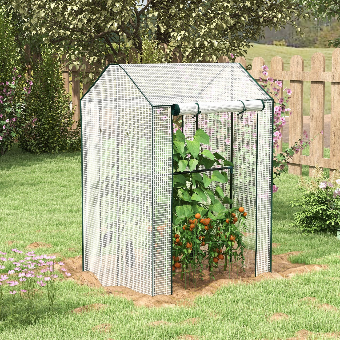 Greenhouse with 2 Roll-up Doors and Vent Holes, 100x80x150cm