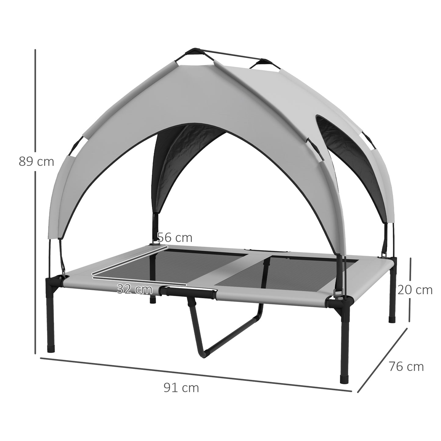 Cooling Raised Pet Bed w/ Washable Breathable Mesh, for Medium, Large Dogs, 91 x 76 x 89cm - Grey