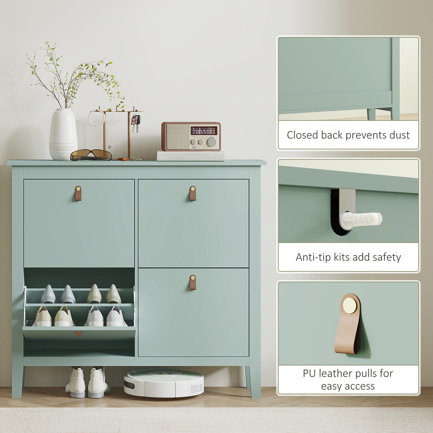 4 Drawer Shoe Cabinet with Flip Doors for Hallway, Entryway, Green