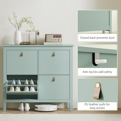 4 Drawer Shoe Cabinet with Flip Doors for Hallway, Entryway, Green