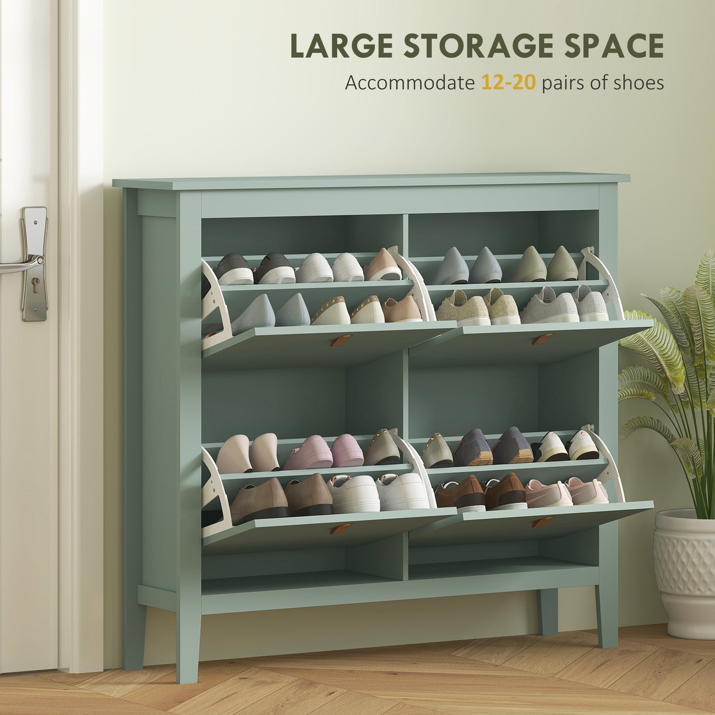 4 Drawer Shoe Cabinet with Flip Doors for Hallway, Entryway, Green