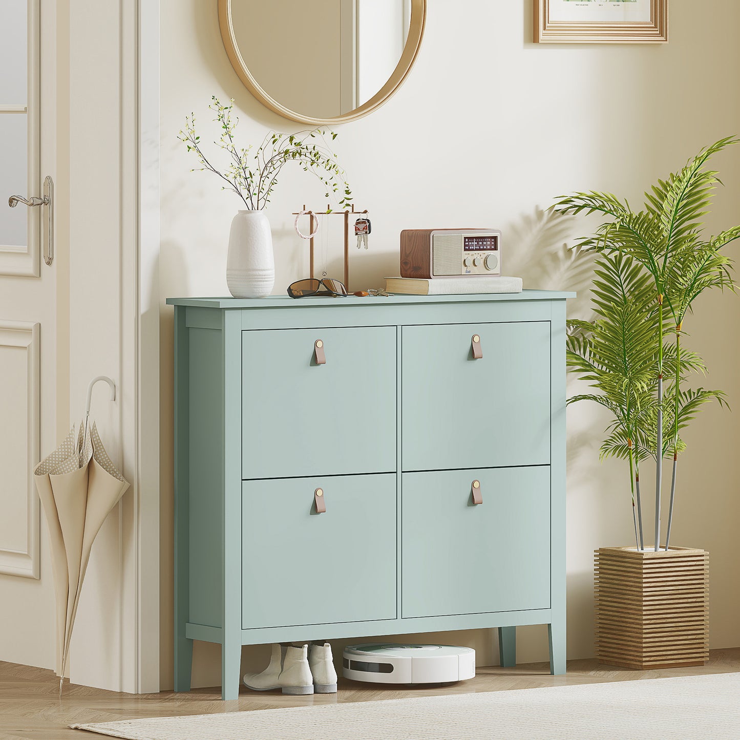 4 Drawer Shoe Cabinet with Flip Doors for Hallway, Entryway, Green