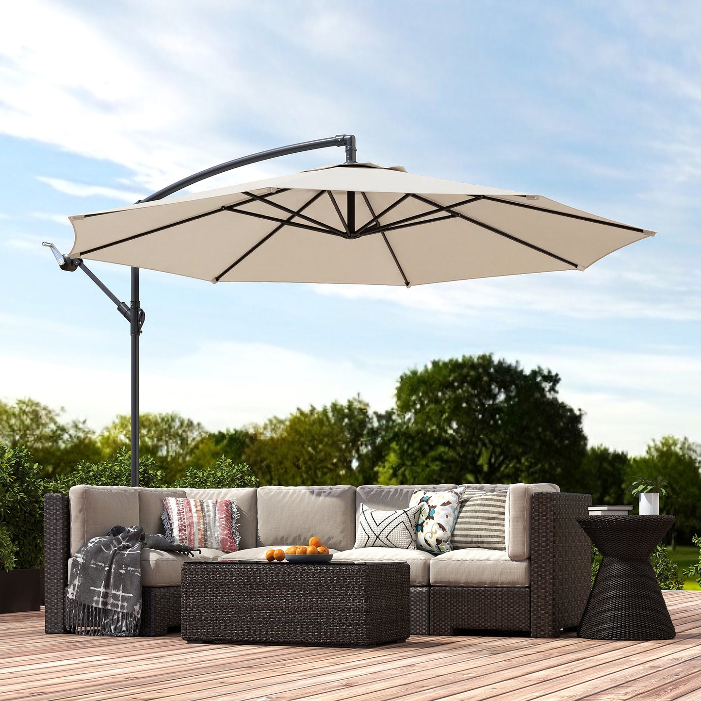 3(m) Garden Banana Parasol Cantilever Umbrella w/ Base, Cream White