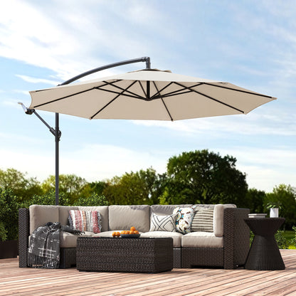 3(m) Garden Banana Parasol Cantilever Umbrella w/ Base, Cream White