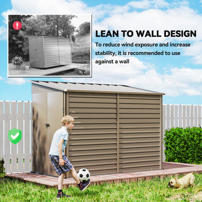 5 x 9ft Galvanised Metal Garden Shed with Foundation Kit, Brown