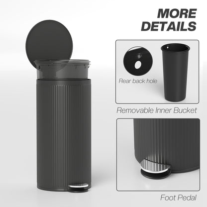 Kitchen Bin, 30 Litre Pedal Rubbish Bin with Removable Bucket, Black