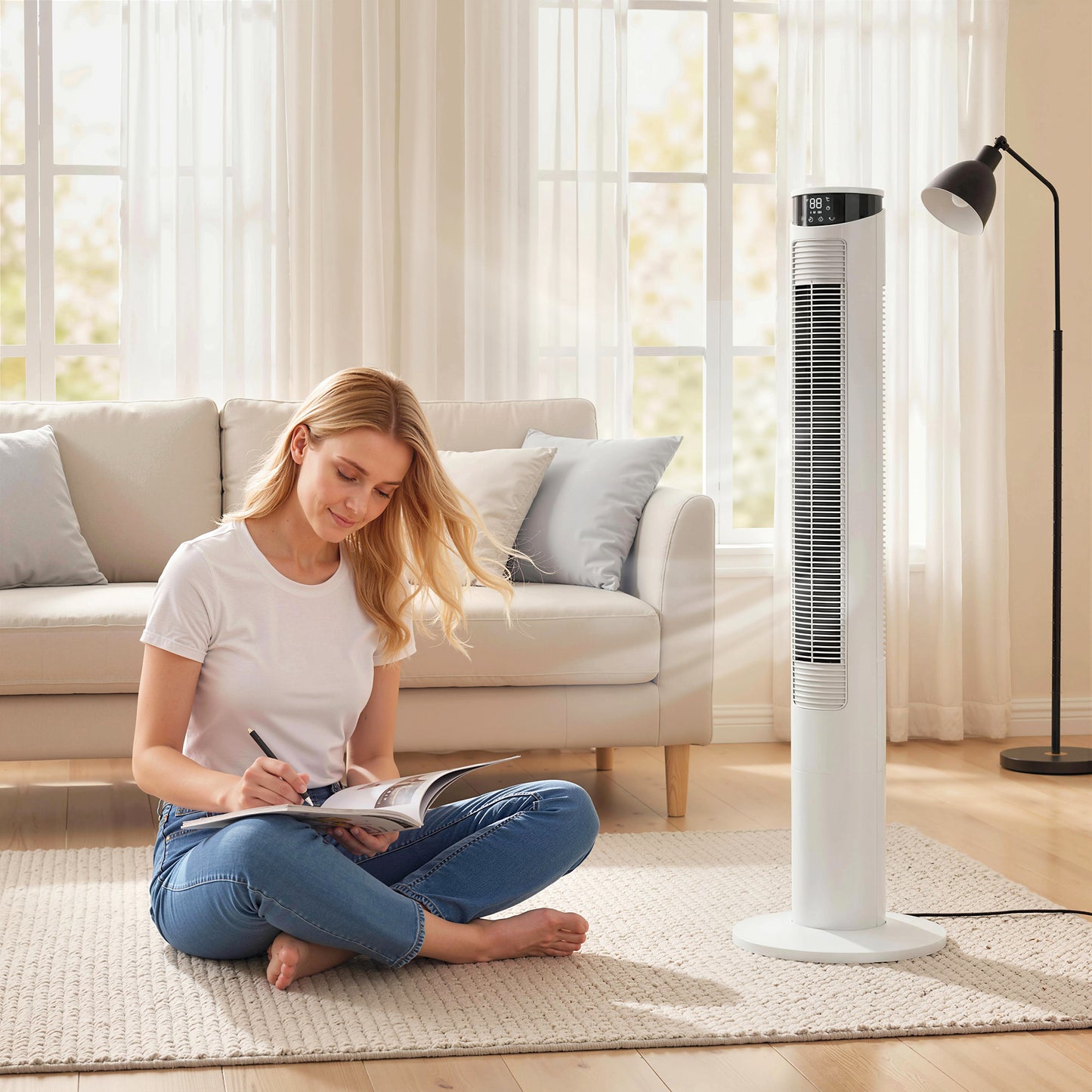 Tower Fan with WiFi Control 116 cm White