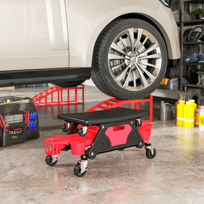 Rolling Mechanic Stool, 135kg Capacity Workshop Stool, Red