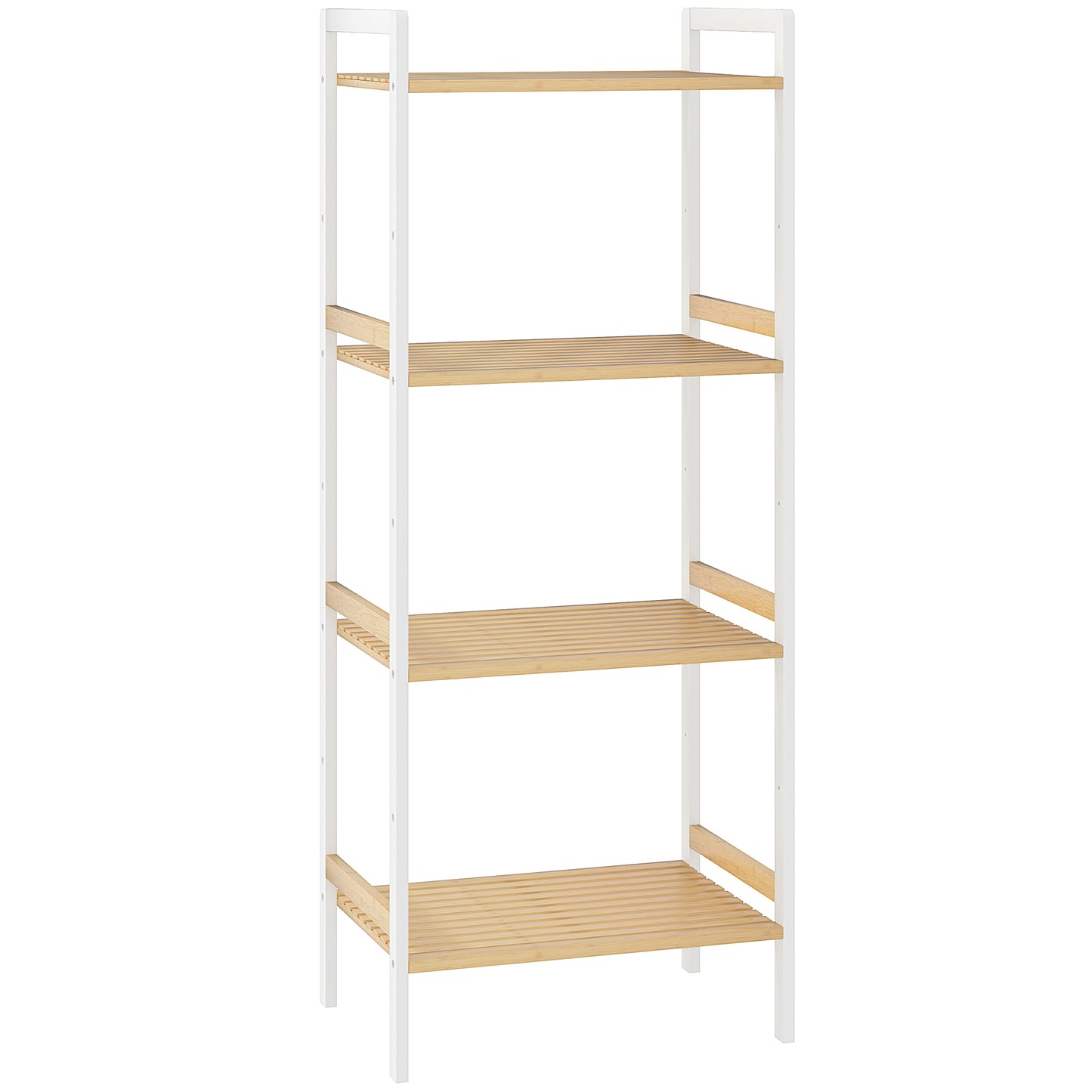 4-Tier Bamboo Bathroom Shelf with Adjustable Rack, Natural, White