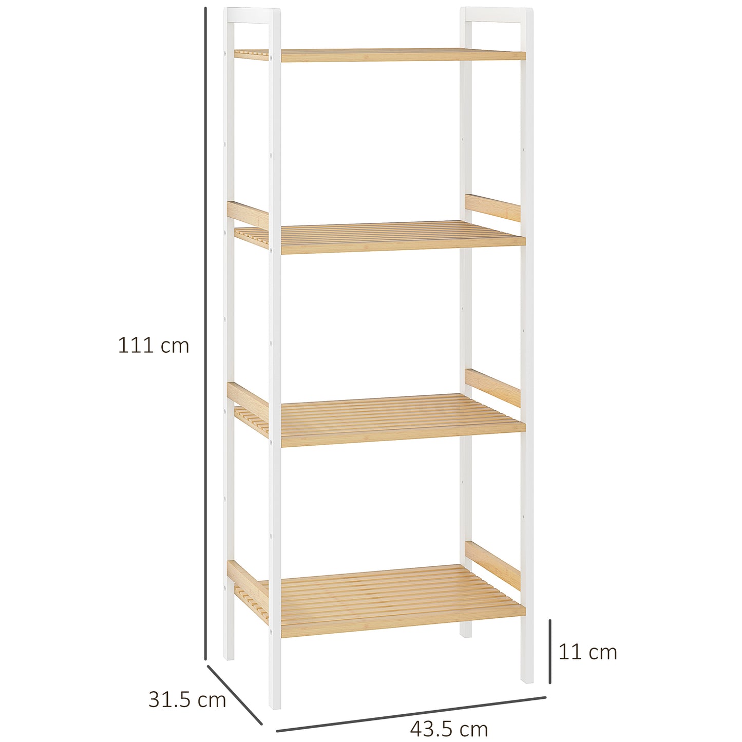 4-Tier Bamboo Bathroom Shelf with Adjustable Rack, Natural, White