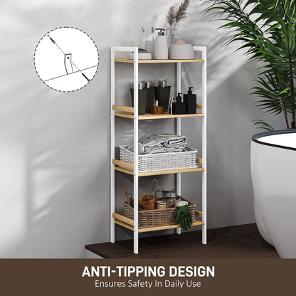 4-Tier Bamboo Bathroom Shelf with Adjustable Rack, Natural, White