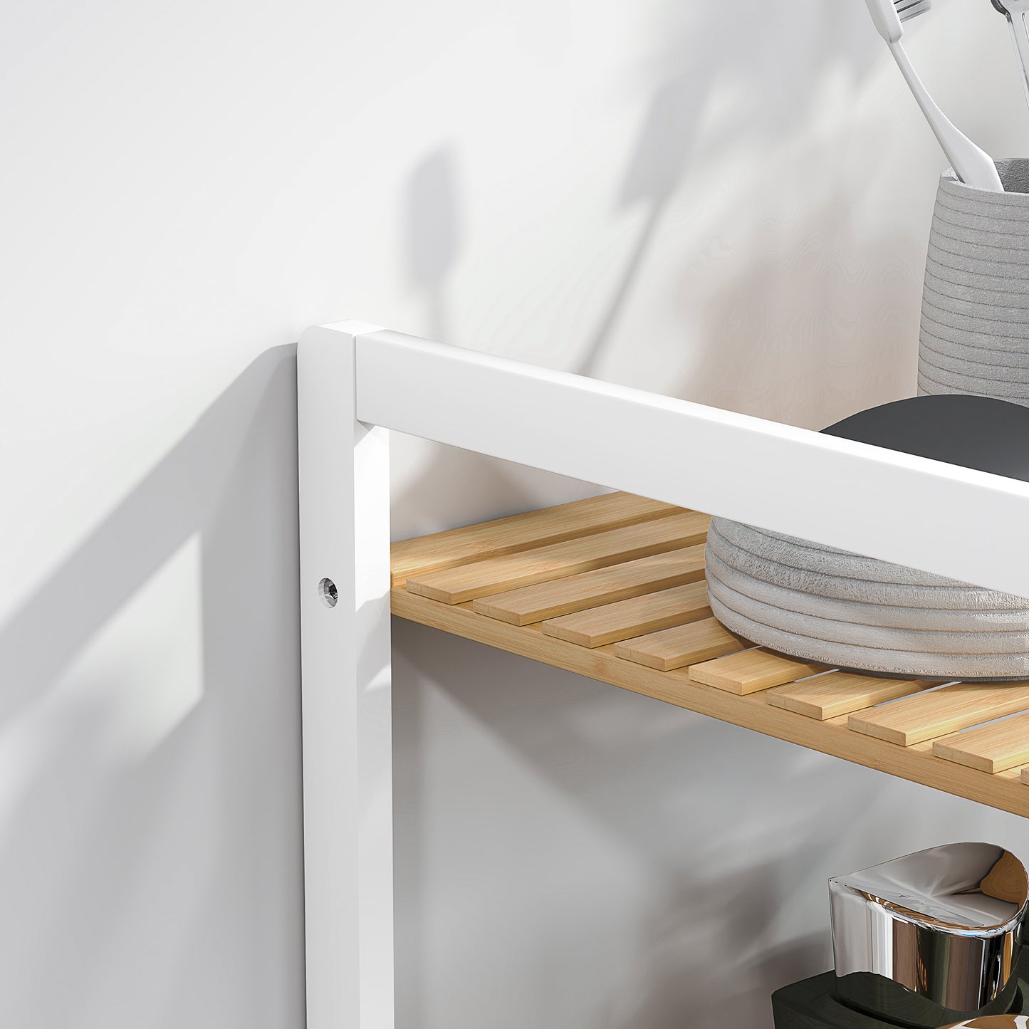 4-Tier Bamboo Bathroom Shelf with Adjustable Rack, Natural, White