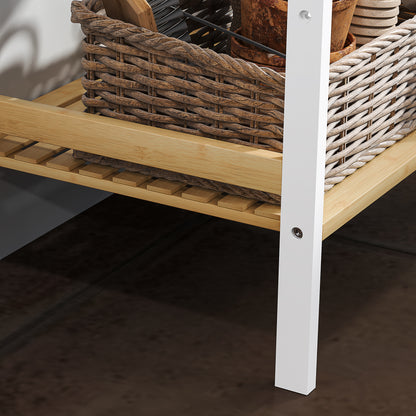 4-Tier Bamboo Bathroom Shelf with Adjustable Rack, Natural, White