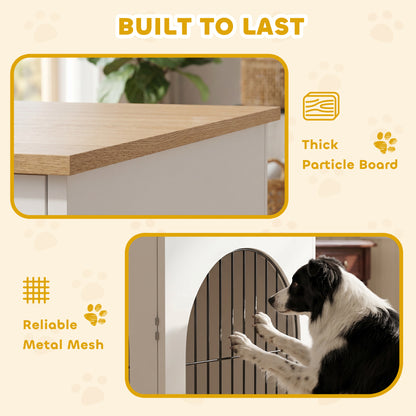 Dog Crate Furniture, Indoor Dog Cage with Double Doors for Large Breeds, Pet Kennel End Side Table with Arched Door Design, 100 x 60 x 69 cm, White