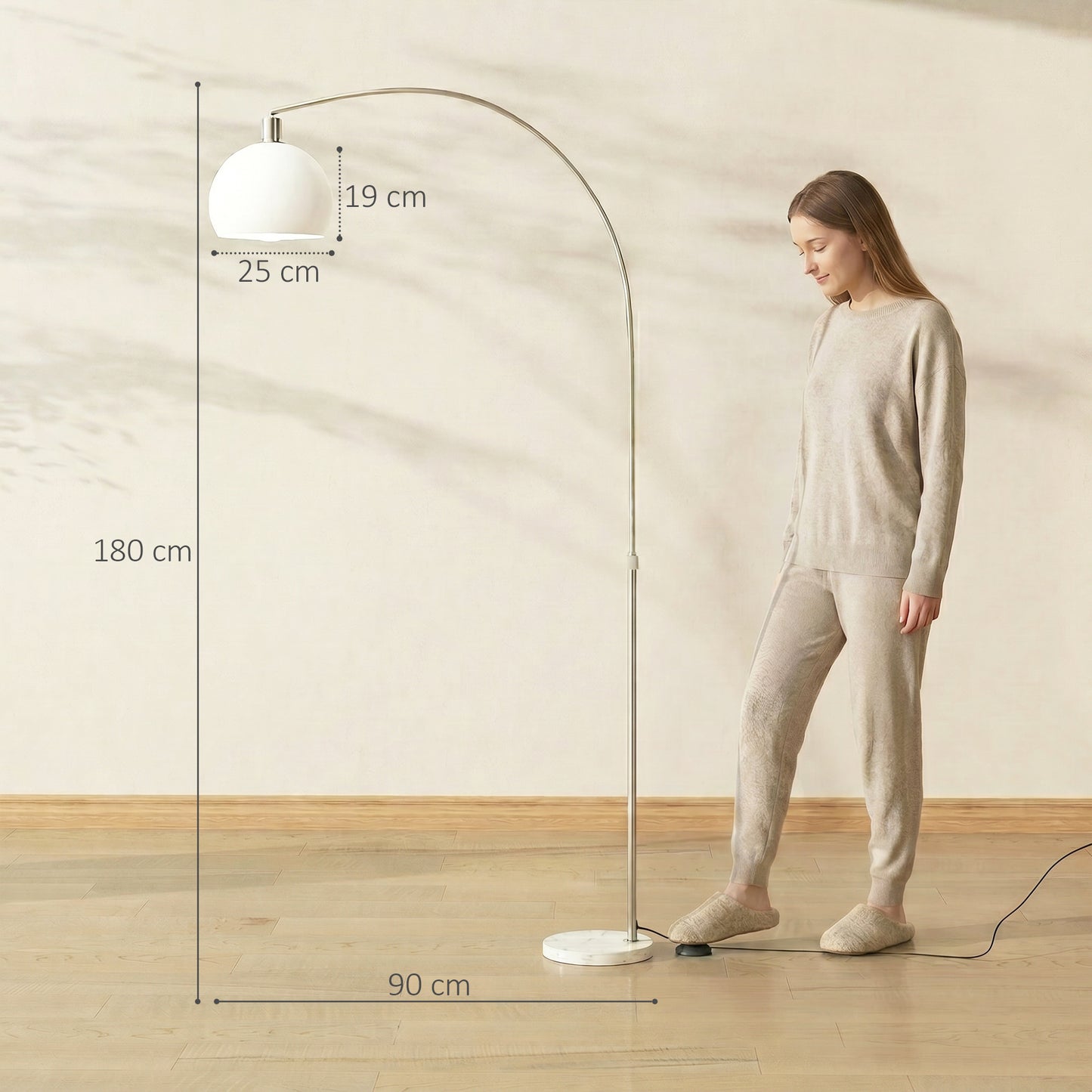 Floor Lamp for Living Room, Modern Standing Lamp with Shade & Foot Switch, Minimalist Tall Pole Lampshade for Bedroom, Office, White