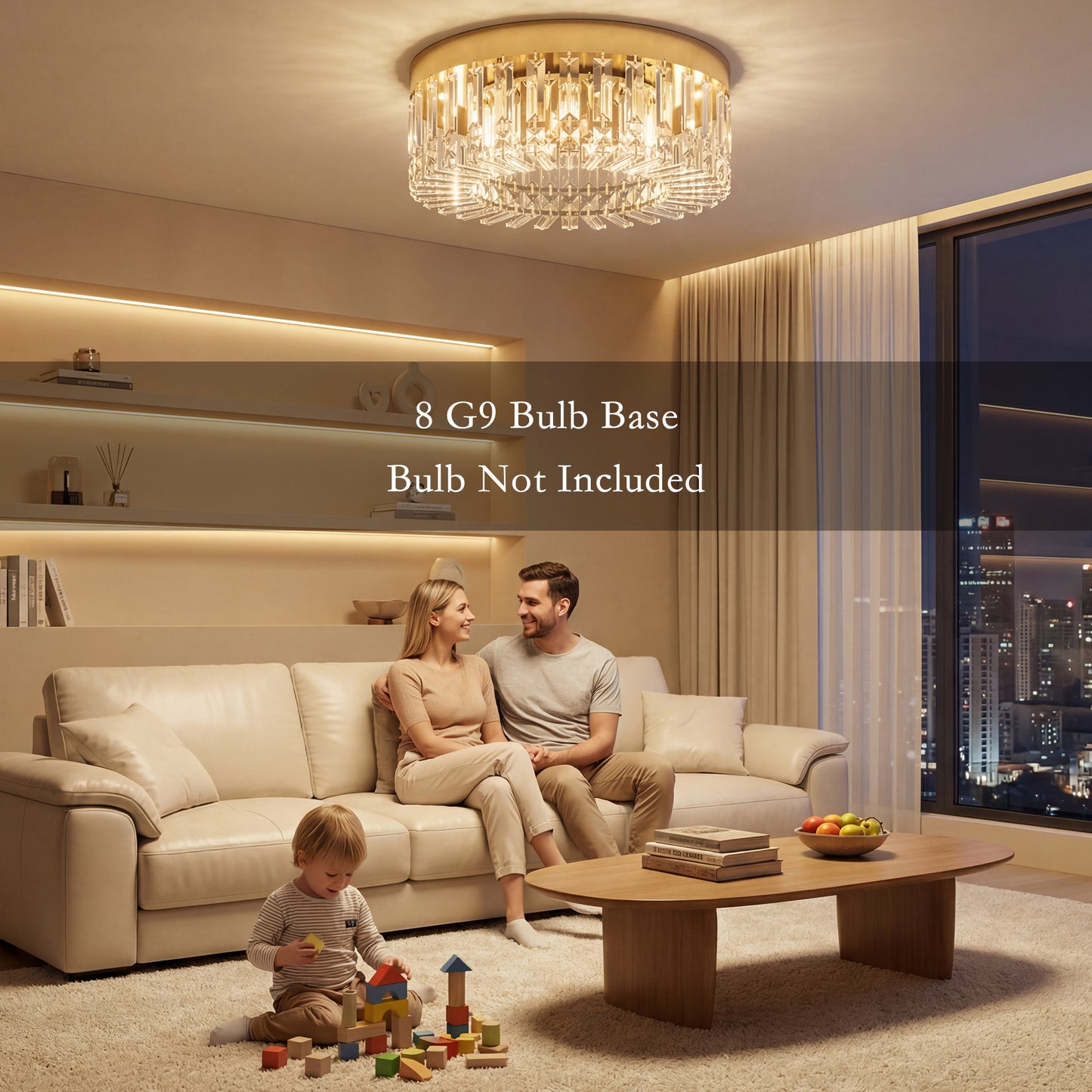 Crystal Ceiling Light with 225 Crystal Pendants, Gold Tone