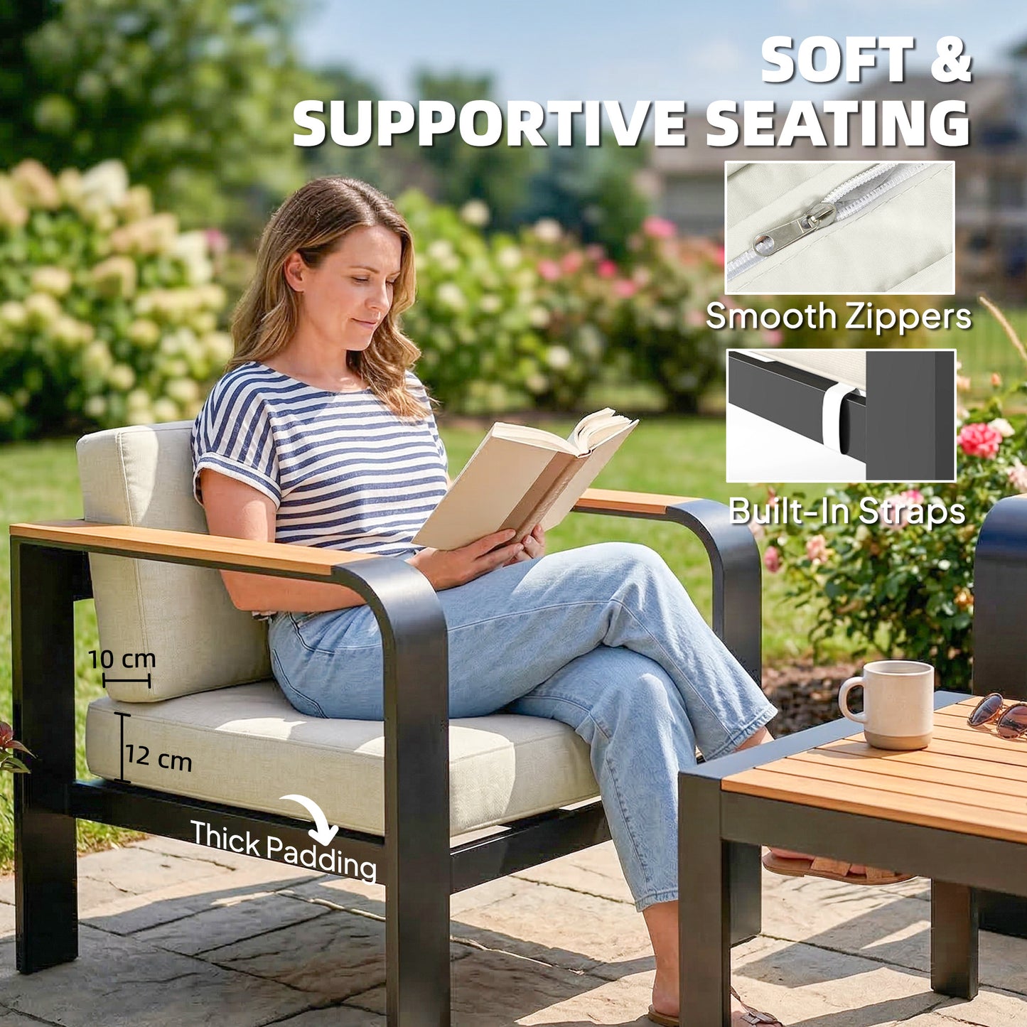 Garden Furniture Set with L-Shaped Sofa, Armchair and Table