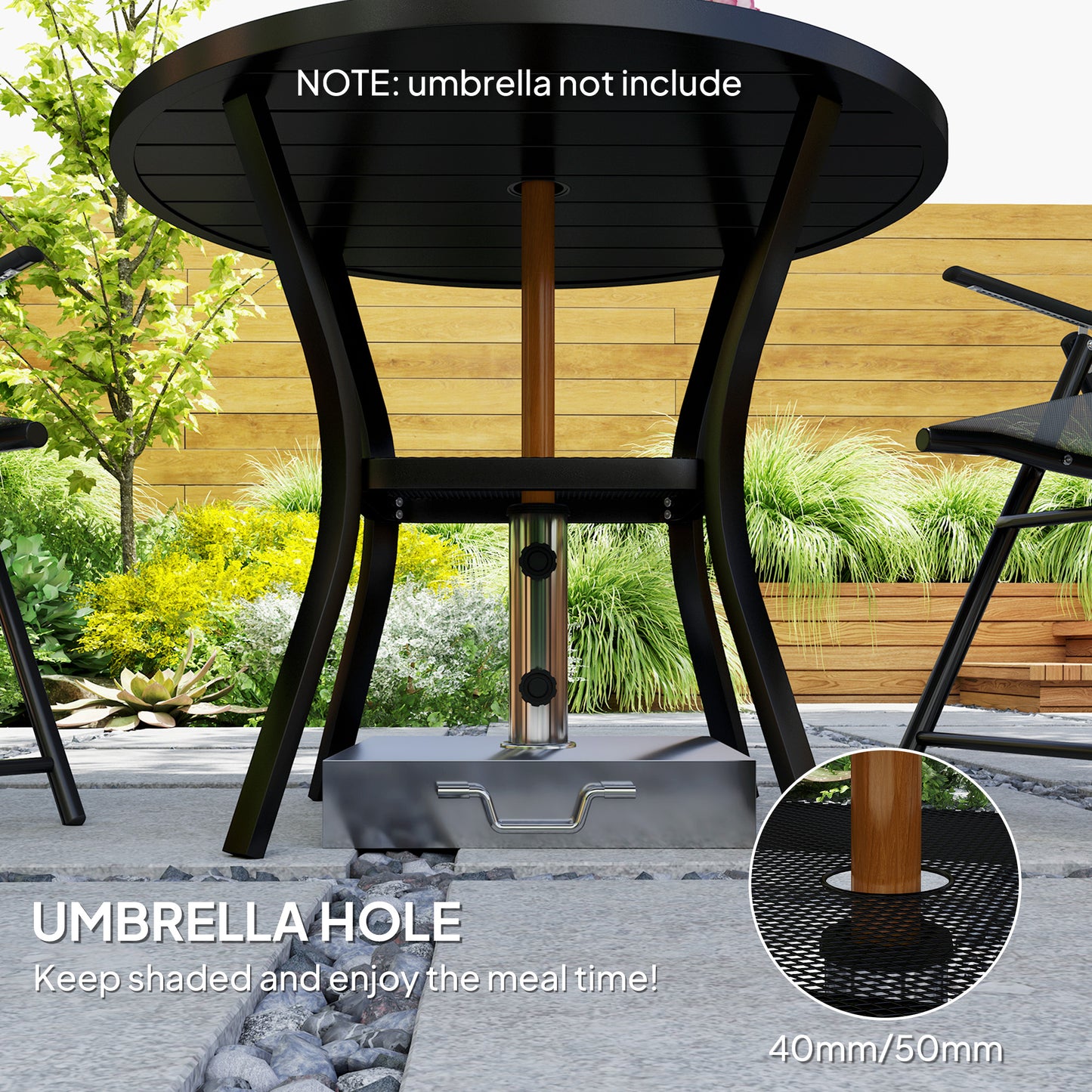 90 cm Garden Dining Table, Round Garden Table with Parasol Hole