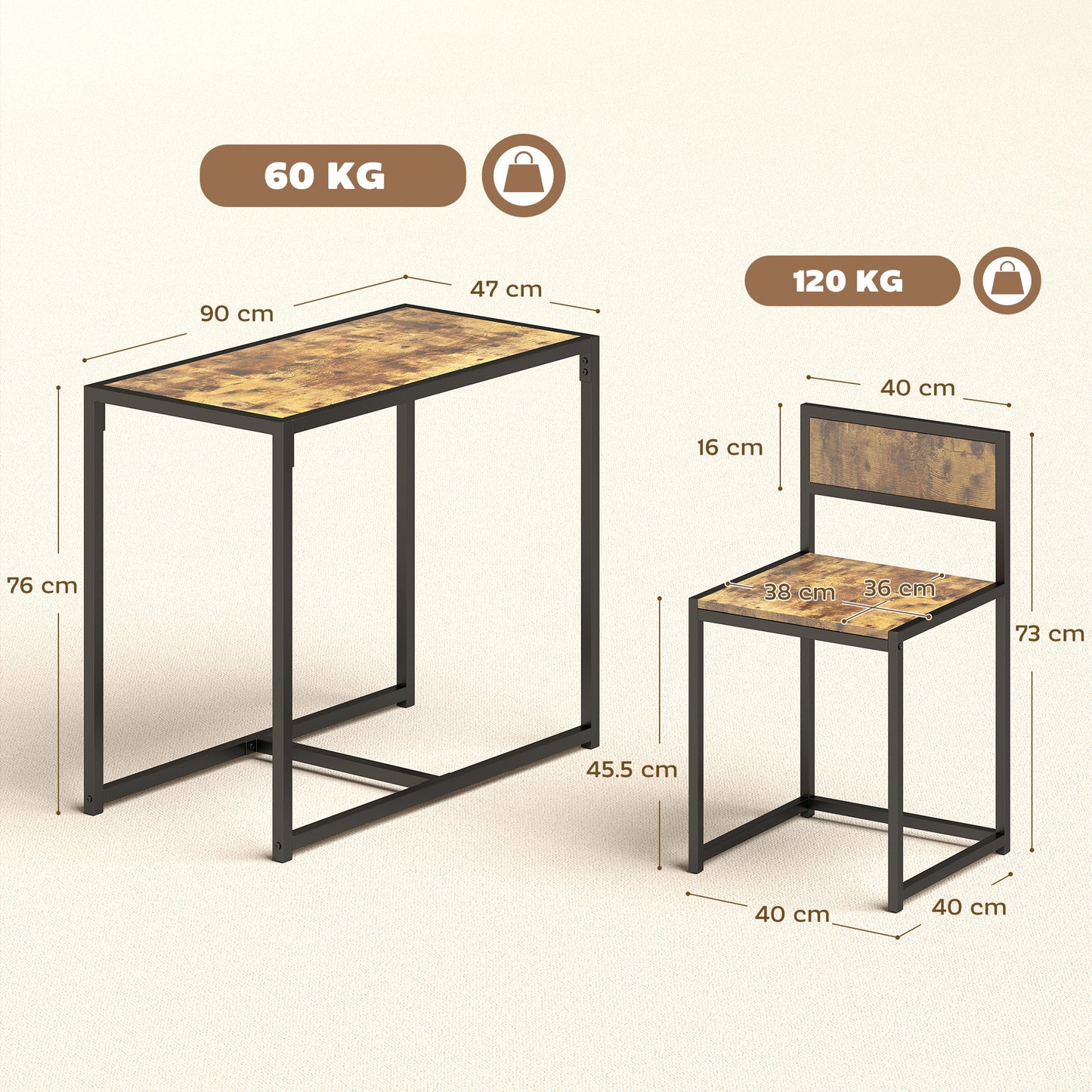 3 Piece Dining Table Set with Metal Frame Rustic Brown