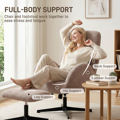 Swivel Armchair with Footstool, Rocking Accent Chair, Light Brown