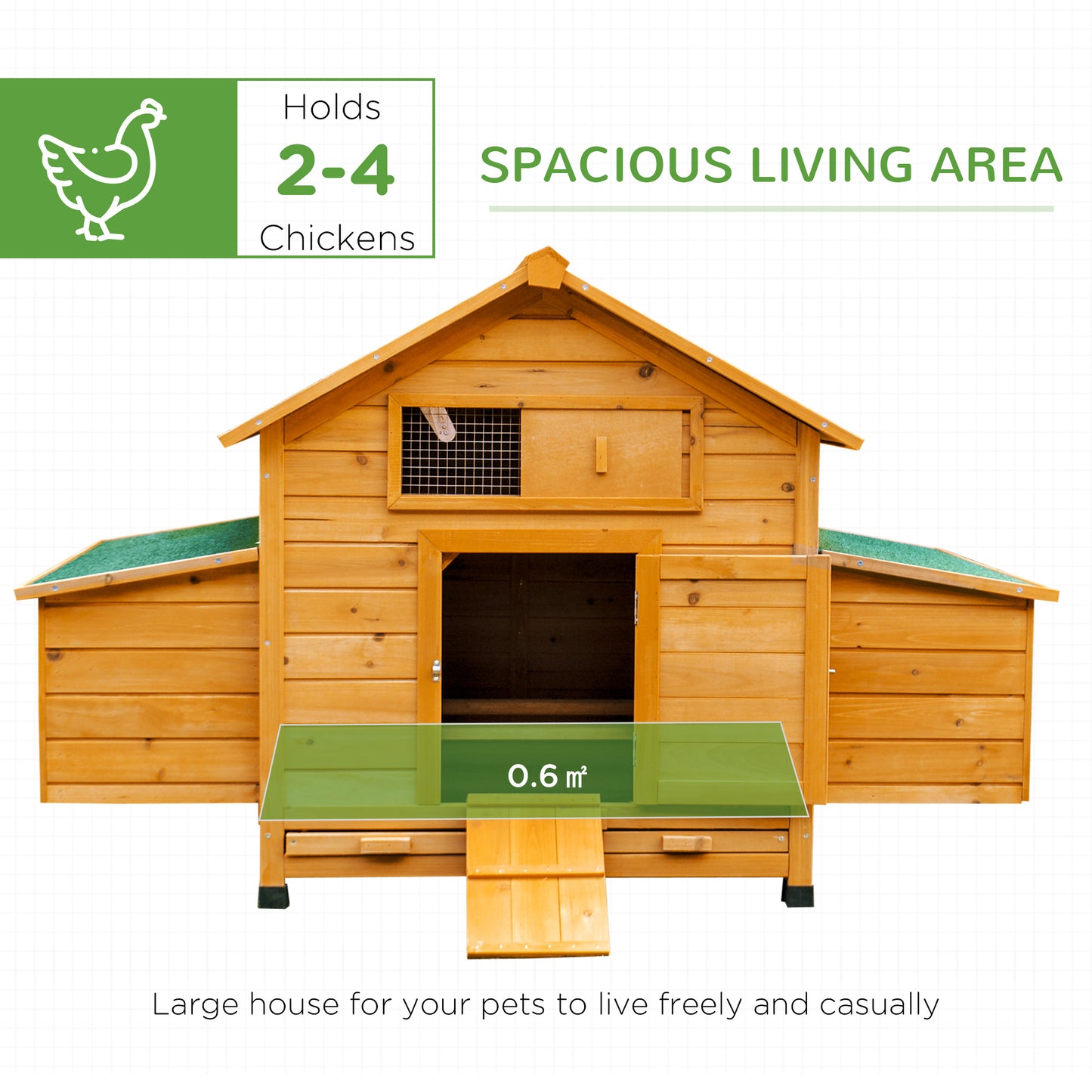 PawHut Wooden Chicken Coop, Poultry Cage with Nesting Boxes and Tray, Yellow