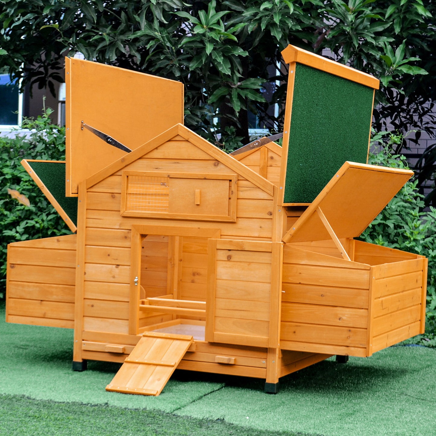 PawHut Wooden Chicken Coop, Poultry Cage with Nesting Boxes and Tray, Yellow