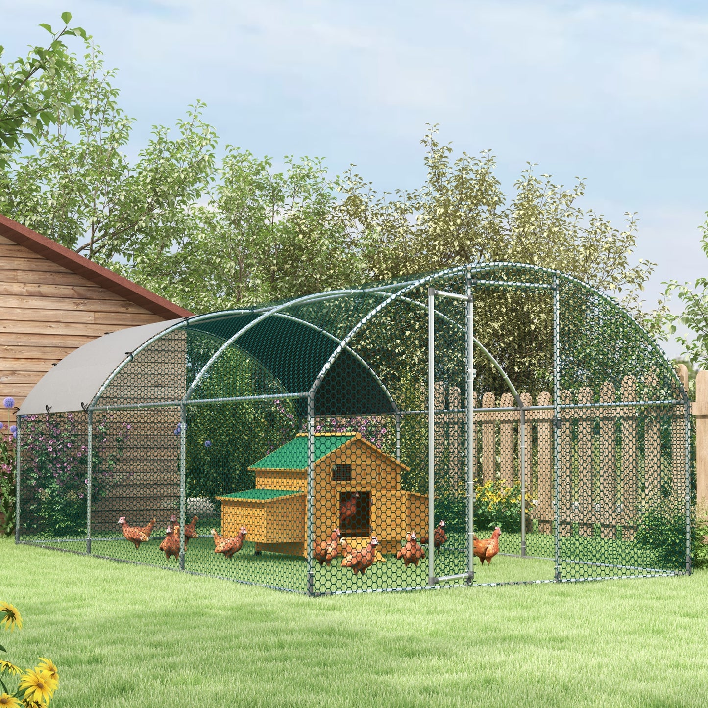 PawHut Wooden Chicken Coop, Poultry Cage with Nesting Boxes and Tray, Yellow
