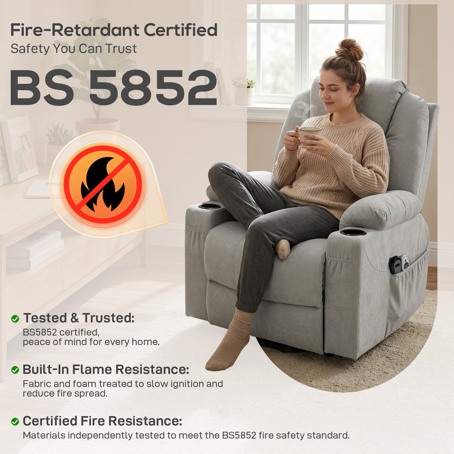 Power Lift Recliner Chair with Vibration Massage, Light Grey