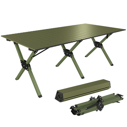 4ft Folding Camping Table, Picnic Table with Roll Up Top, Green