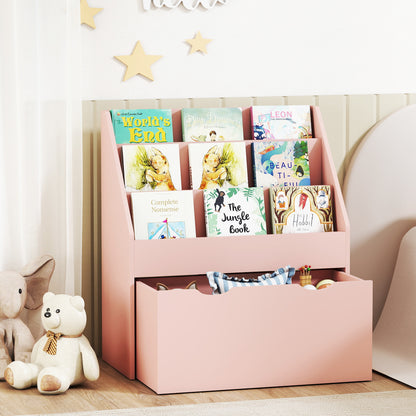 Kids Bookcase w/ 3 Tier Shelves, Drawer, for Bedroom, Nursery, Pink
