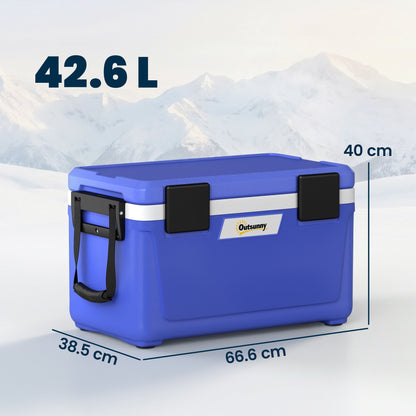 42.6L Insulated Cool Box, Portable Ice Cooler with Handle, Blue