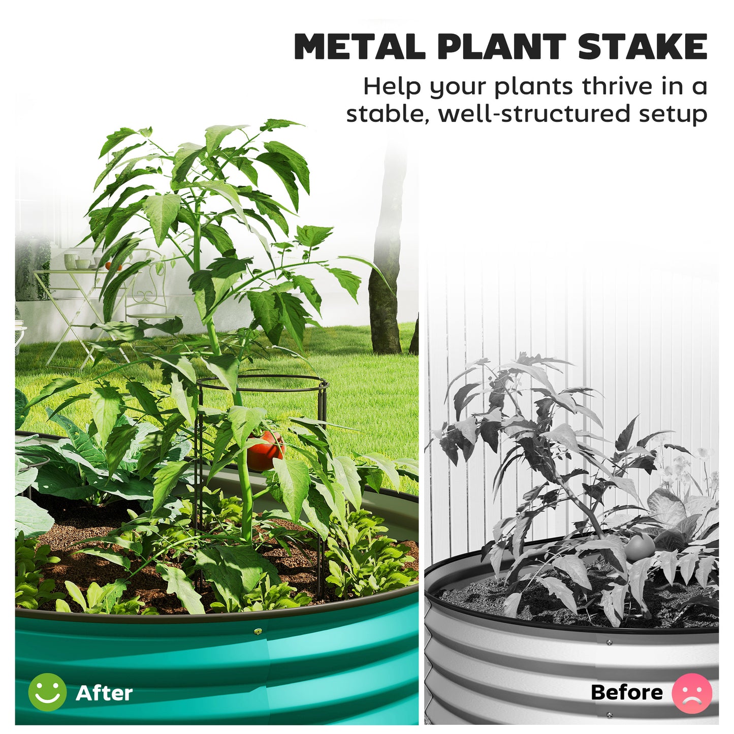Set of 2 Raised Beds for Garden with Metal Plant Stakes, Green