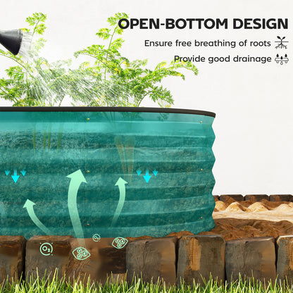 Set of 2 Raised Beds for Garden with Metal Plant Stakes, Green
