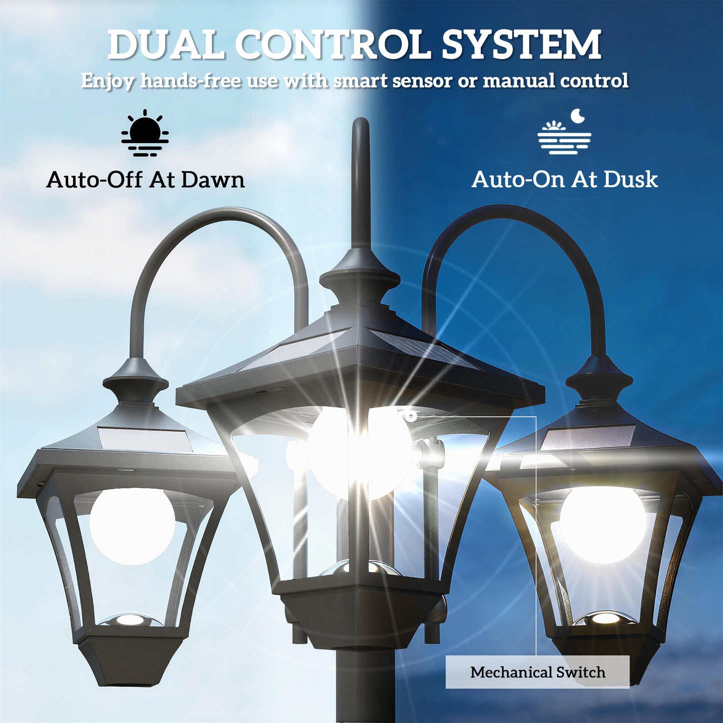 Solar Lamp Post Dusk-to-Dawn Sensor 185 cm Black