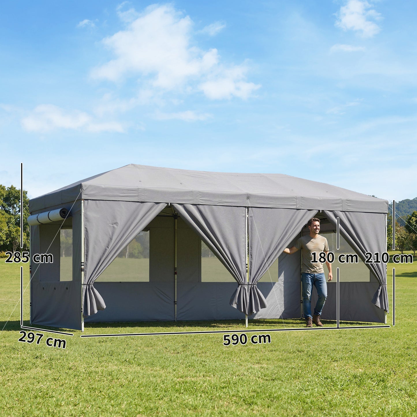 3 x 6 m Pop Up Gazebo, UPF50+ Wedding Party Tent Marquee, Dark Grey