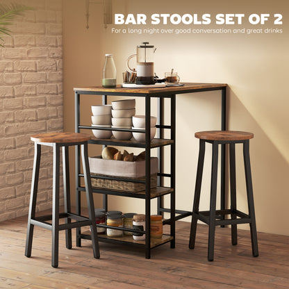 Barstools, Breakfast Bar Stools with Footrest, Rustic Brown