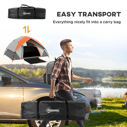 2 Man Camping Tent w/ Sewn-in Groundsheet, 3000mm Waterproof, Orange