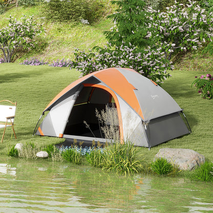 2 Man Camping Tent w/ Sewn-in Groundsheet, 3000mm Waterproof, Orange