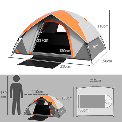 2 Man Camping Tent w/ Sewn-in Groundsheet, 3000mm Waterproof, Orange