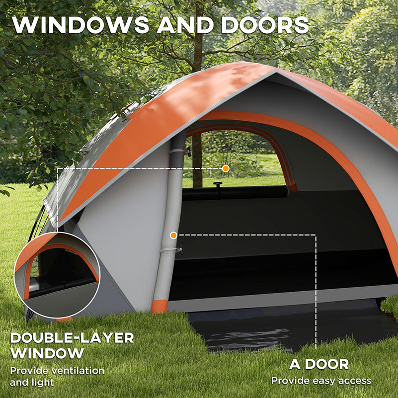 2 Man Camping Tent w/ Sewn-in Groundsheet, 3000mm Waterproof, Orange