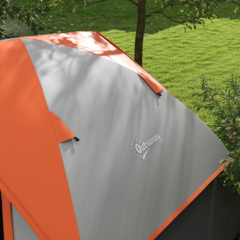 2 Man Camping Tent w/ Sewn-in Groundsheet, 3000mm Waterproof, Orange