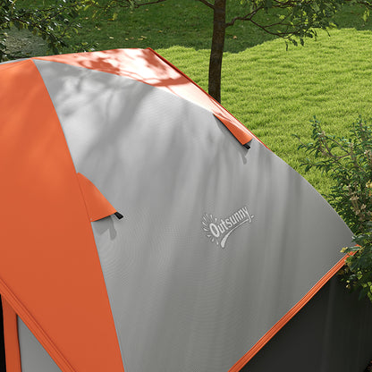 2 Man Camping Tent w/ Sewn-in Groundsheet, 3000mm Waterproof, Orange
