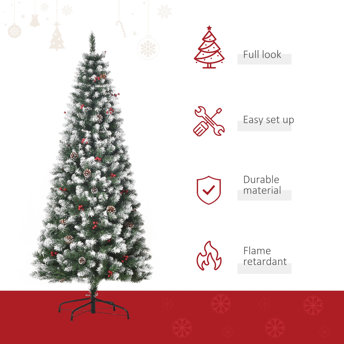 6FT Artificial Christmas Tree Xmas Indoor Decoration w/ Pinecone