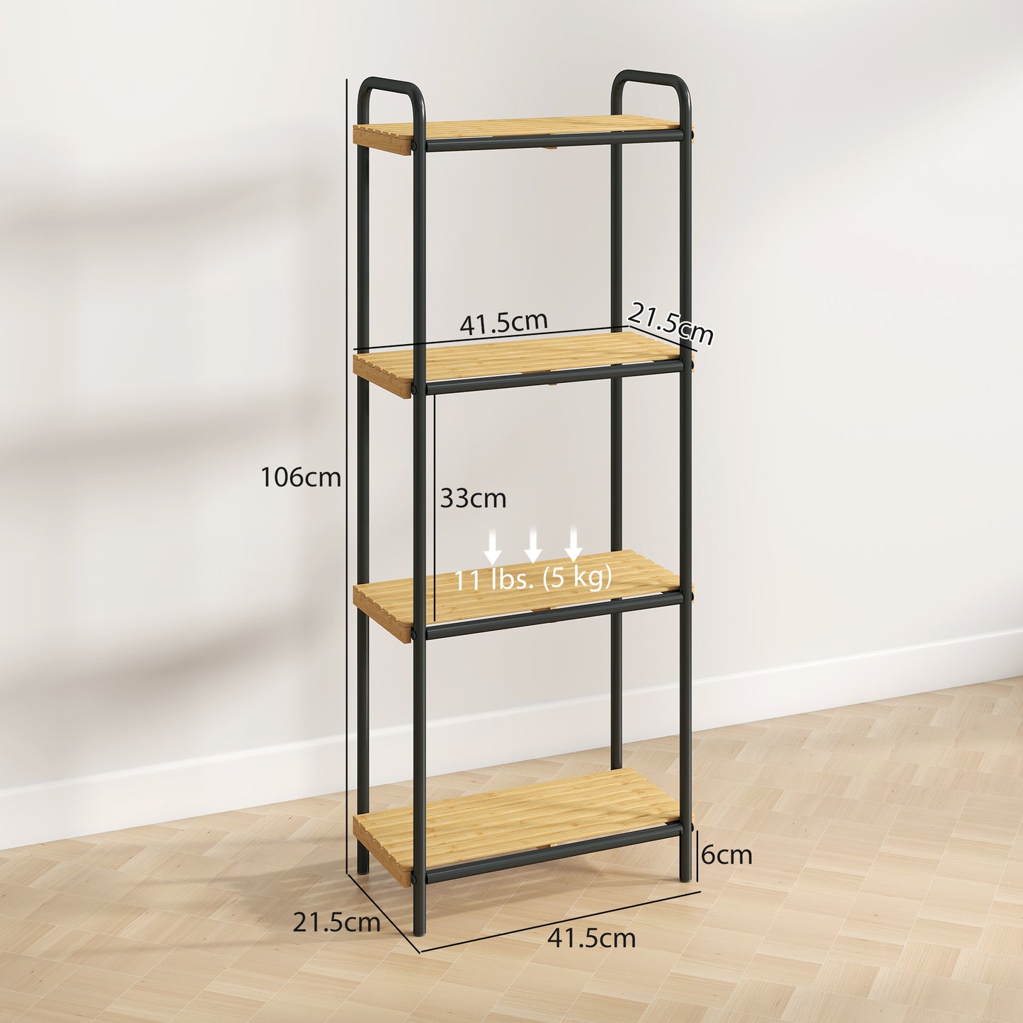 4-Tier Bamboo Bathroom Shelf, Freestanding Shelving Unit, Natural
